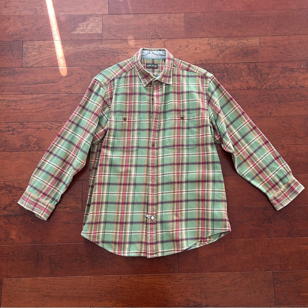 Orvis Plaid Long Sleeve Button Up Heavy Flannel Shirt Jacket Men's XL Red Green